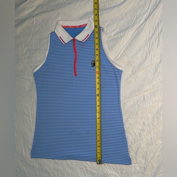 Peter Millar Women’s Sleeveless Golf Polo Shirt S Blue White Stripe UPF 50+ - Picture 9 of 14